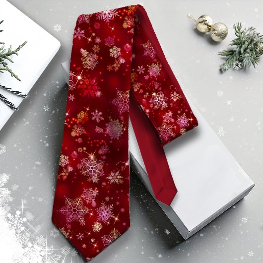  Snowflakes Pattern Red ID846 Stropdas