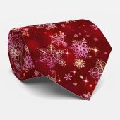  Snowflakes Pattern Red ID846 Stropdas (Opgerold)