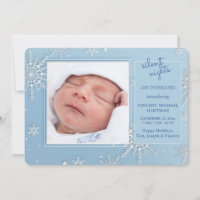 Snowflakes Photo Faire-part de naissance bleu