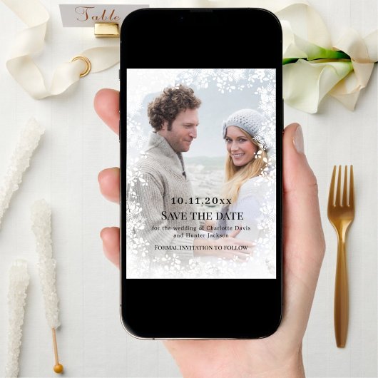 Snowflakes photo winter wedding save the date