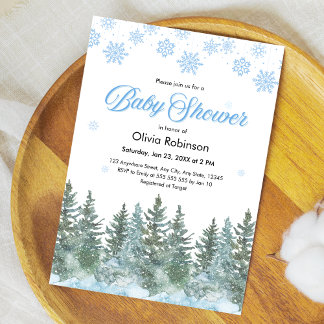 Snowflakes Pine Trees Winter Baby Shower Kaart
