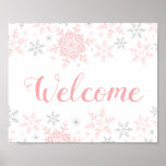 Snowflakes Pink Baby Girl Douche Affiche de bienve<br><div class="desc">Ce design présente de délicats flocons de neige en parties scintillant rose et argent. D'autres couleurs ainsi que la collection de produits de coordination sont disponibles dans notre boutique, zazzle.com/store/doodlelulu. Contactez-nous si vous avez besoin que cette conception s'applique à un produit spécifique pour créer votre propre article de correspondance unique!...</div>