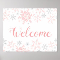 Snowflakes Pink Baby Girl Douche Affiche de bienve