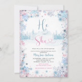Snowflakes PInk Blue Gender Reveal Invitation (Devant)