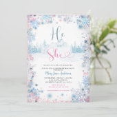 Snowflakes PInk Blue Gender Reveal Invitation (Debout devant)