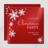 Snowflakes Red Christmas Party Invitation (Devant / Derrière)