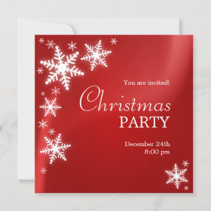Snowflakes Red Christmas Party Invitation