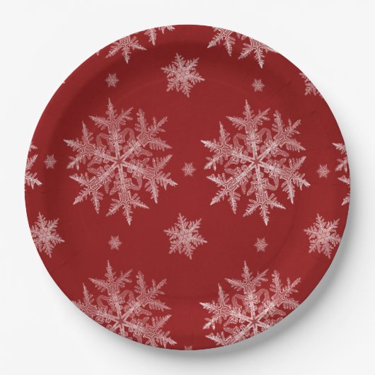 Snowflakes Red Holiday Kerstmis Papieren Bordje (Voorkant)