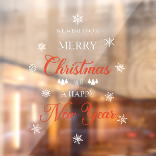 Snowflakes Red Merry Kerstmis Cling Raamsticker