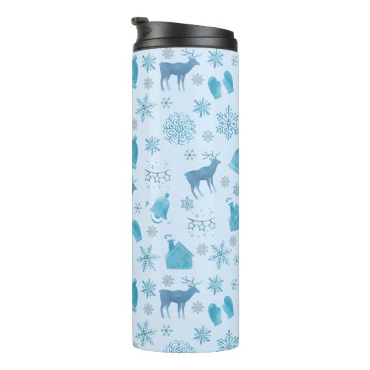 Snowflakes, Reindeer & Elegant Holiday Design Thermosbeker (Geroteerd rechts)