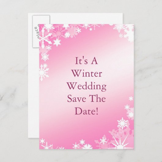 Snowflakes rose doux Enregistrer la date Carte pos (Devant / Derrière)