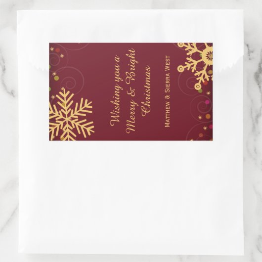 Snowflakes Rouge Noël Vacances Vins Étiquette (Sac)