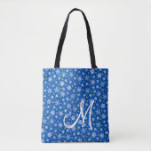 Snowflakes Royal Blue Navy Blue Custom Monogram Draagtas (Voorkant)