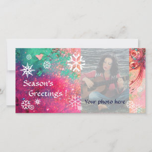 SNOWFLAKES roze, fuchsie, groen, wit Feestdagenkaart