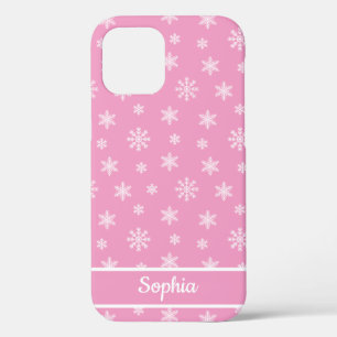 Snowflakes Roze gepersonaliseerde naam iPhone 12 Hoesje