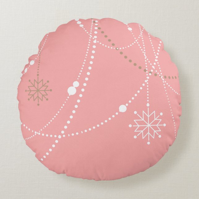 Snowflakes roze midden eeuw elegante winter schatt rond kussen (Voorkant)