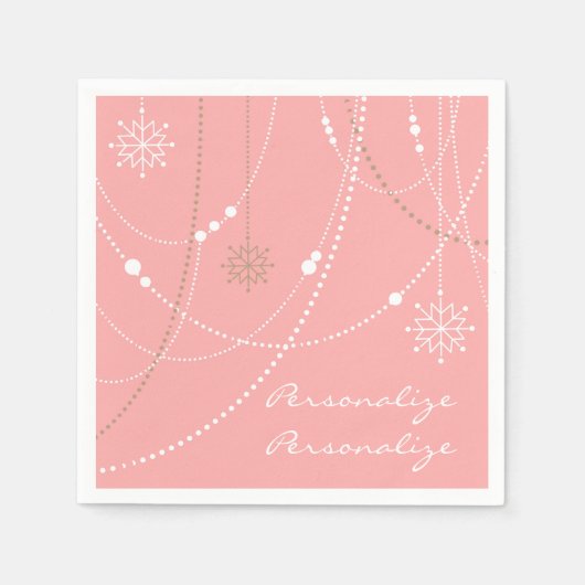 Snowflakes roze midden eeuw elegante winter schatt servet (Voorkant)