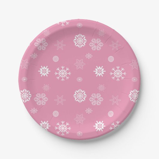 Snowflakes Roze Papieren Bordje (Voorkant)