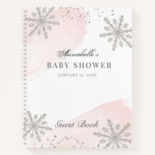 Snowflakes Roze Waterverf Baby shower Guest Book Notitieboek (Voorkant)