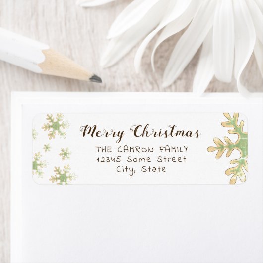 Snowflakes Script Merry-kerstadreslabel Etiket (Insitu)