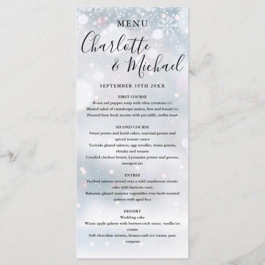 Snowflakes Signature Script Menu Mariage (Devant)