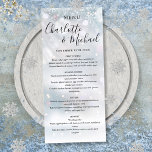 Snowflakes Signature Script Menu Mariage<br><div class="desc">Flammes de neige d'hiver élégante signature script carte de menu mariage avec des noms de style signature,  cette carte de menu moderne peut être personnalisée avec vos détails en lettres noires chic. Conçu par Thisisnotme©</div>