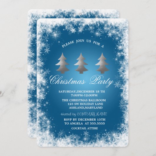 Snowflakes, sterren, Pine Tree Blue-kerstparty Kaart (Voorkant / Achterkant)