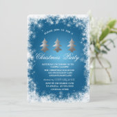Snowflakes, sterren, Pine Tree Blue-kerstparty Kaart (Staand voorkant)