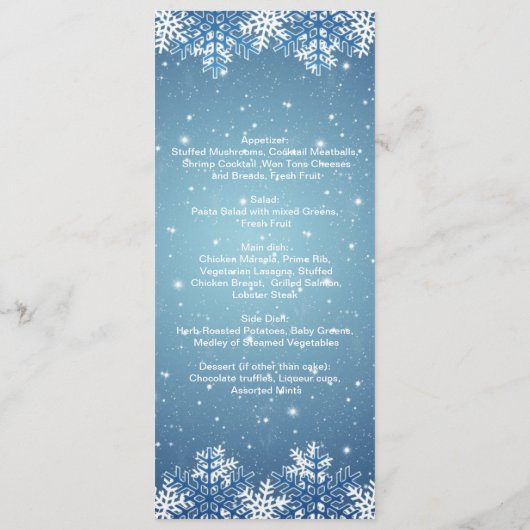 Snowflakes sur le bleu Noël Menu Mariage (Dos)