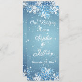 Snowflakes sur le bleu Noël Menu Mariage (Devant / Derrière)