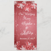 Snowflakes sur le Mariage de Noël rouge Menu (Devant / Derrière)