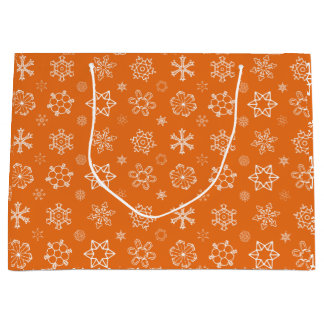 Snowflakes sur Orange Christmas Cadeau Sac