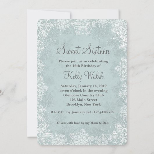 Snowflakes Sweet 16 Winter Wonderland Invitation (Devant)