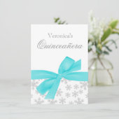 Snowflakes Turquoise Bow Quinceanera Invitations (Debout devant)