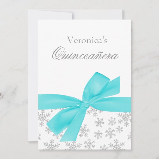 Snowflakes Turquoise Bow Quinceanera Invitations (Devant)