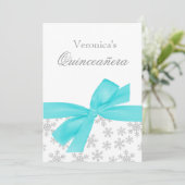 Snowflakes Turquoise Bow Quinceanera Invitations (Debout devant)