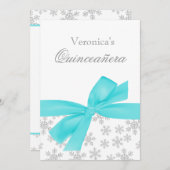 Snowflakes Turquoise Bow Quinceanera Invitations (Devant / Derrière)