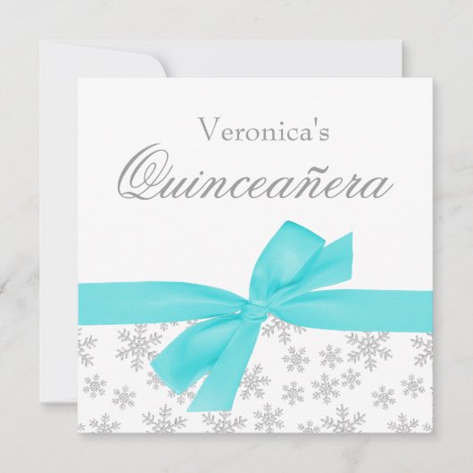 Snowflakes Turquoise Bow Quinceanera Invitations (Devant)