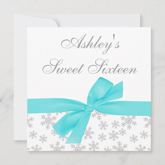 Snowflakes Turquoise Bow Sweet 16 Invitations (Devant)