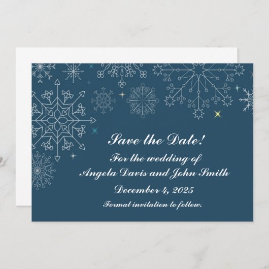 Snowflakes van feestdag sparen de Datum Save The Date (Voorkant / Achterkant)