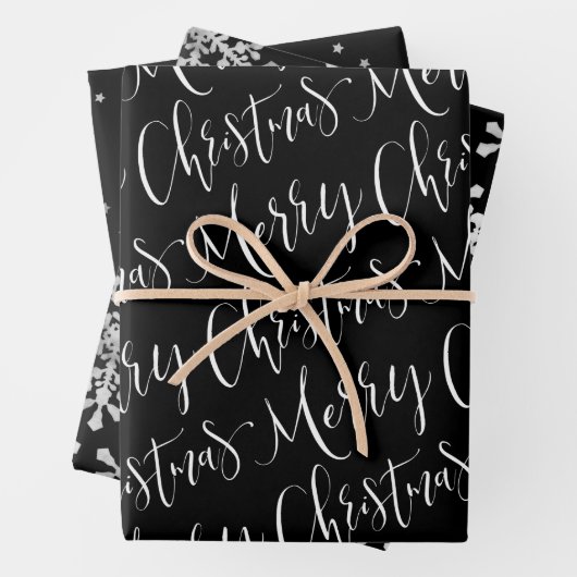 Snowflakes, van zwarte en witte kerst inpakpapier vel (In situ)