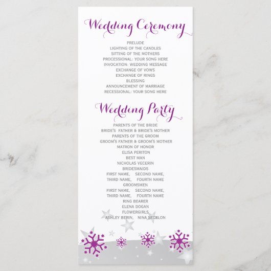Snowflakes violet & étoiles programme de mariage g (Dos)