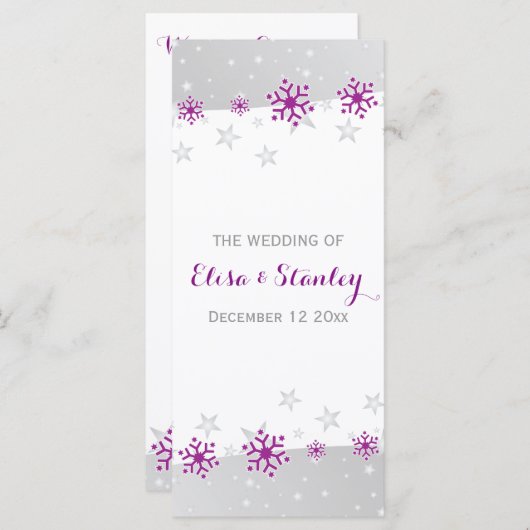 Snowflakes violet & étoiles programme de mariage g (Devant / Derrière)