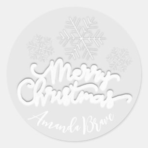 Snowflakes White Grey Ronde Sticker