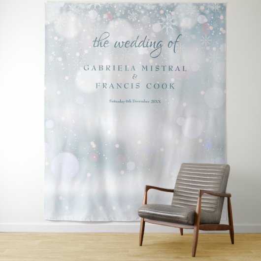 Snowflakes Winter Weddenschap Foto Booth Backdrop Wandkleed (In situ)