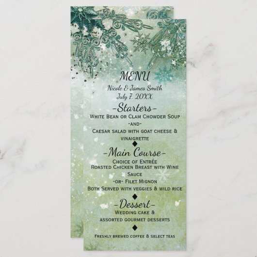 Snowflakes Winter Wonderland Holiday Sparkt Menu (Devant / Derrière)