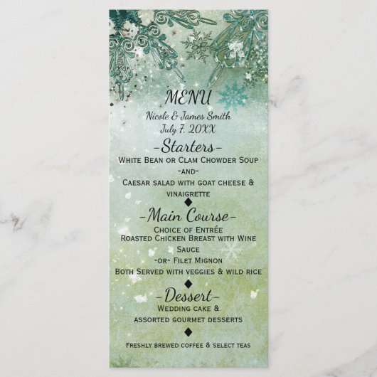 Snowflakes Winter Wonderland Holiday Sparkt Menu (Devant)