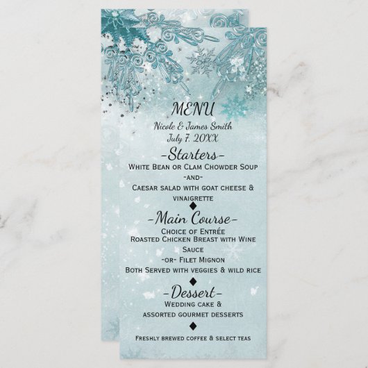 Snowflakes Winter Wonderland Holiday Sparkt Menu (Devant / Derrière)