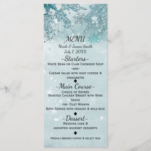 Snowflakes Winter Wonderland Holiday Sparkt Menu (Devant)