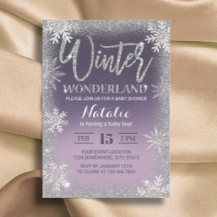 Snowflakes Winter Wonderland Paars Baby shower Kaart